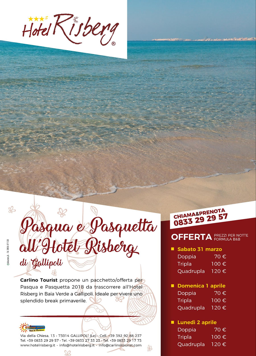 Offerta Pasqua e Pasquetta 2018 a Gallipoli nel Salento - Carlino Tourist